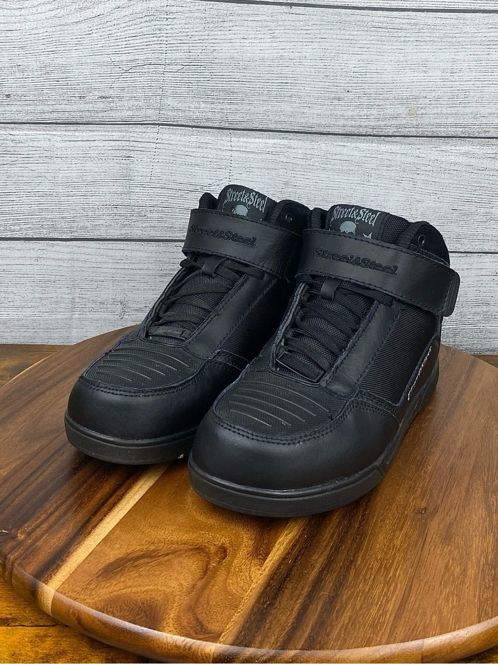 Steel & Street Valor Reinforced Black Leather Motorcycle Boots Men’s Shoe Size 9
